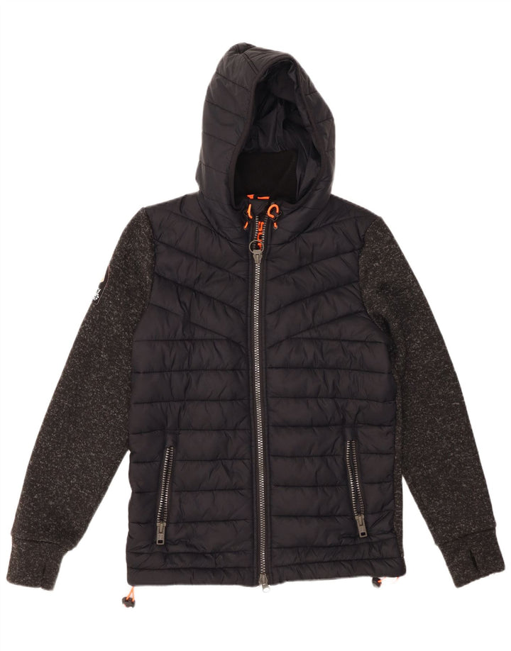 SUPERDRY Мужская утепленная куртка с капюшоном UK 38, средний черный, нейлон с цветными блоками