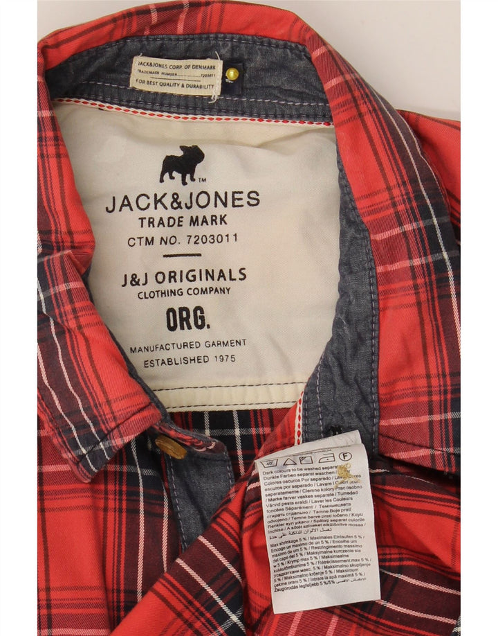 Мужская рубашка с коротким рукавом Jack & Jones, хлопковая красная клетка среднего размера