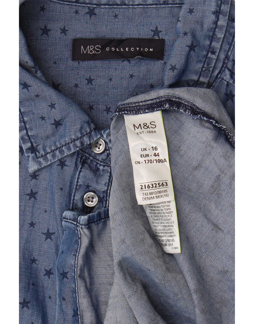 Женская длинная рубашка с абстрактным узором Marks & Spencer UK 16, большая синяя