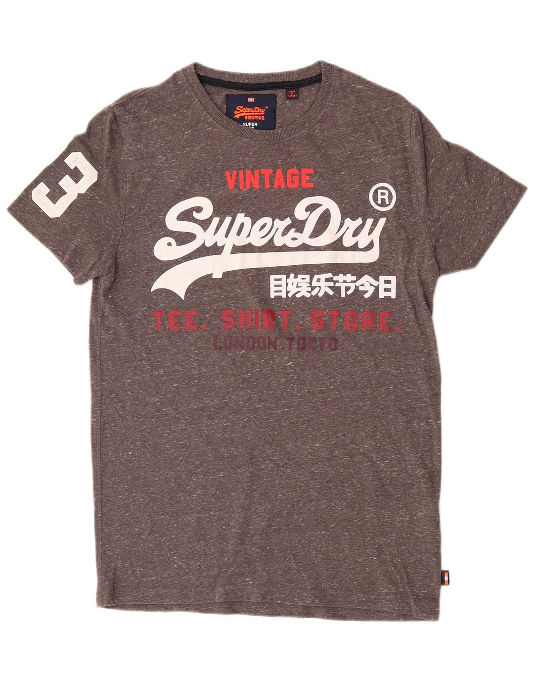 Мужская футболка с рисунком Superdry, топ из хлопка среднего серого цвета с крапинками