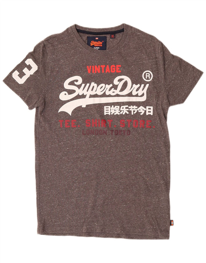Мужская футболка с рисунком Superdry, топ из хлопка среднего серого цвета с крапинками