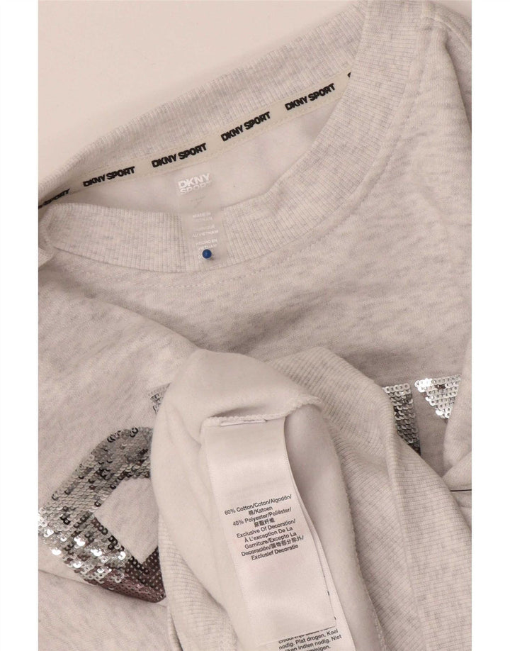 Женский укороченный свитшот оверсайз с графическим рисунком Dkny, Великобритания, 10, маленький, серый цвет