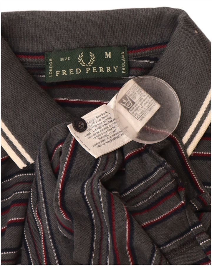 FRED PERRY Мужская рубашка поло с длинным рукавом, хлопковая серая полоска среднего размера
