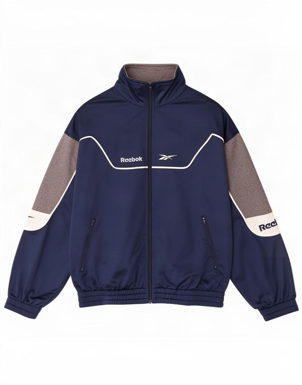 Мужской спортивный костюм Reebok с графическим рисунком, маленькая темно-синяя куртка с цветными блоками