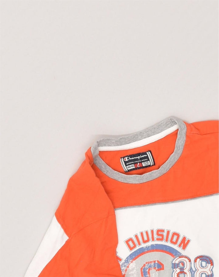 CHAMPION Boys Graphic T-Shirt Top 11-12 Years White Colourblock Cotton | Vintage Champion | Thrift | Second-Hand Champion | Used Clothing | Messina Hembry 
