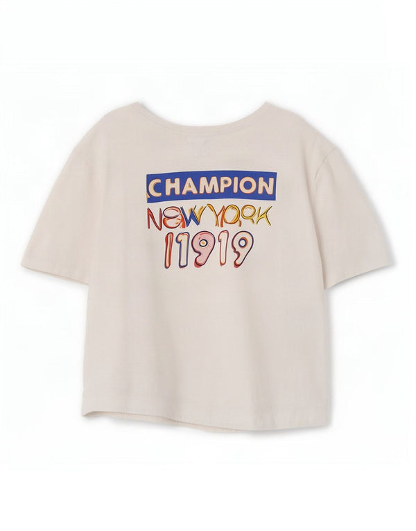 Женская укороченная футболка с рисунком Champion UK 14, средний размер, белый хлопок