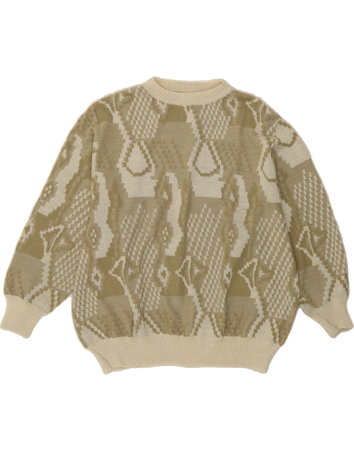 VINTAGE Womens Abstract Pattern Boat Neck Jumper Sweater EU 44 XL Beige Vintage Vintage and Second-Hand Vintage from Messina Hembry 