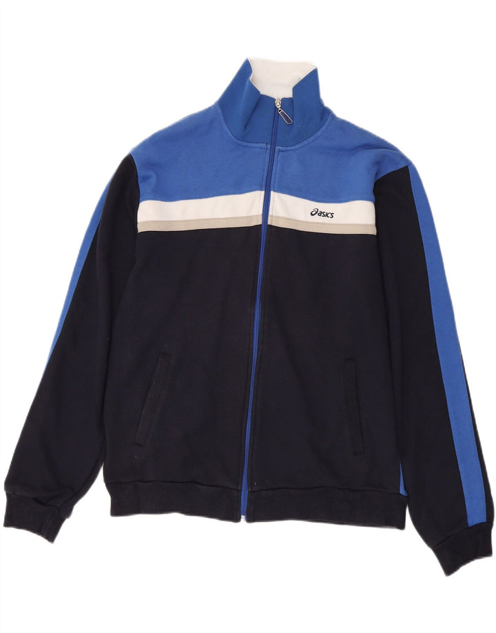 ASICS Mens Tracksuit Top Jacket Large Blue Colourblock Cotton