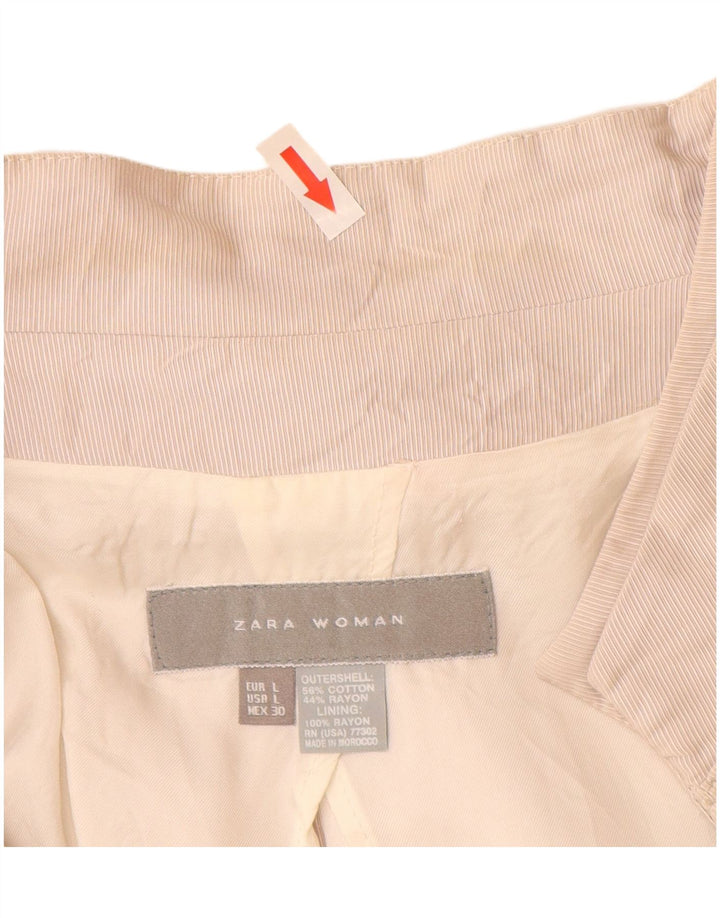 Женский пиджак с коротким рукавом Zara UK 16, большой бежевый хлопок в тонкую полоску