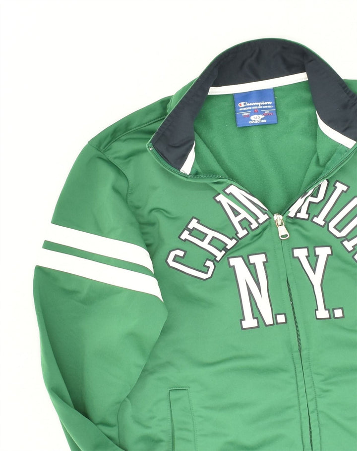 CHAMPION Girls Graphic Tracksuit Top Jacket 9-10 Years Green Polyester | Vintage Champion | Thrift | Second-Hand Champion | Used Clothing | Messina Hembry 