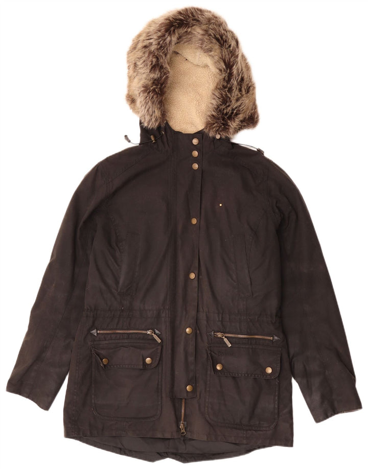 Женская куртка Barbour из вощеного хлопка с капюшоном UK 12, средний черный