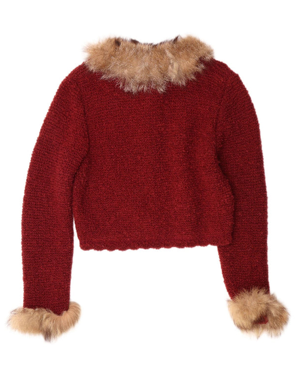 ВИНТАЖНЫЙ женский укороченный кардиган-свитер UK 12, средний бордовый цвет