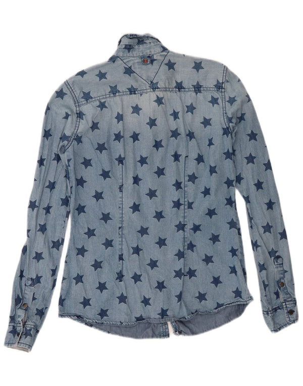 Женская джинсовая рубашка с абстрактным узором Tommy Hilfiger UK 6 XS, синяя