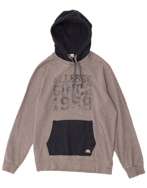 Ellesse Мужской джемпер с капюшоном с рисунком, большой серый, хлопок с цветными блоками