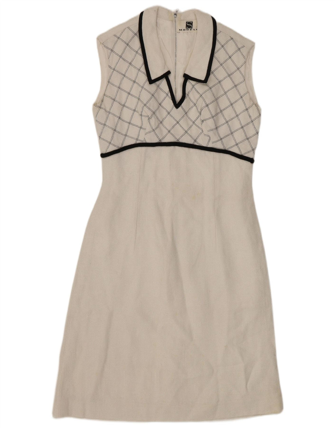 ВИНТАЖНОЕ женское платье А-силуэта без рукавов, Великобритания, 8, маленькая белая клетка