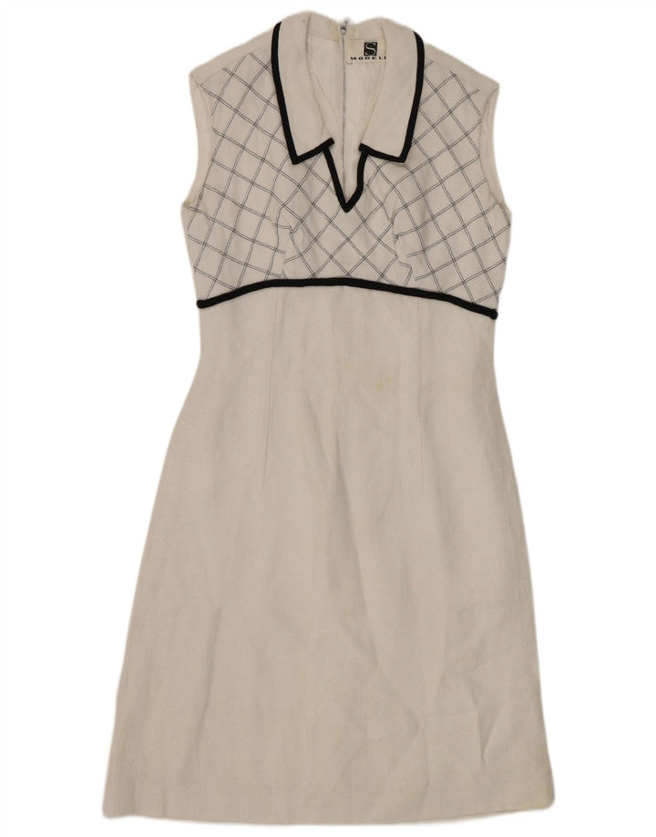 ВИНТАЖНОЕ женское платье А-силуэта без рукавов, Великобритания, 8, маленькая белая клетка