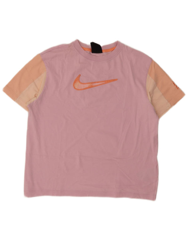 Женская футболка свободного кроя с графическим рисунком Nike Top UK 10, маленькая розовая с цветными блоками