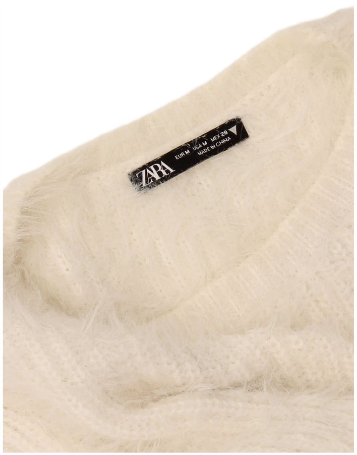Женский укороченный джемпер с круглым вырезом Zara UK 12, средний, белый цвет