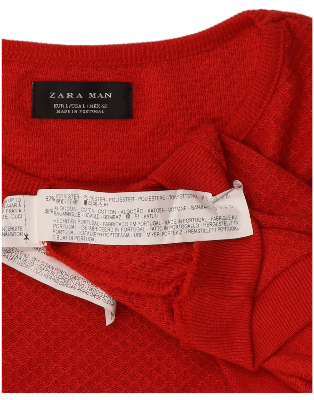 Мужской джемпер с круглым вырезом Zara, большой красный полиэстер