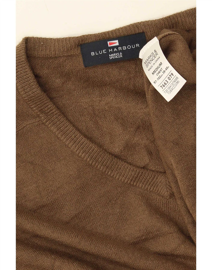 Мужской джемпер с v-образным вырезом Marks & Spencer Blue Harbour, средний коричневый