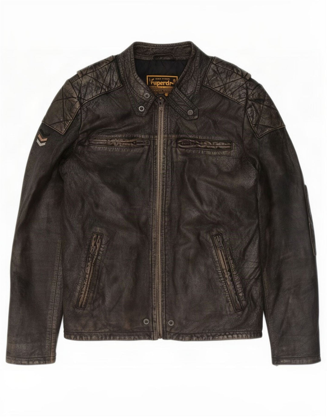 Мужская кожаная куртка Superdry Motorstyle UK 40, большая коричневая