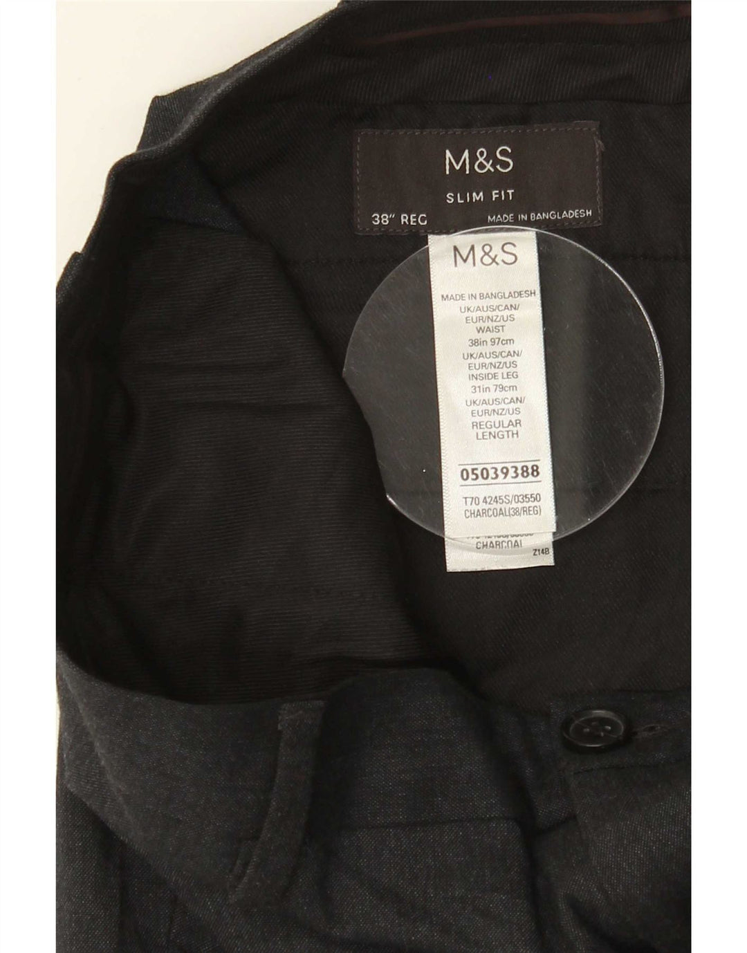 Мужские брюки узкого кроя Marks & Spencer W38 L31, серый полиэстер