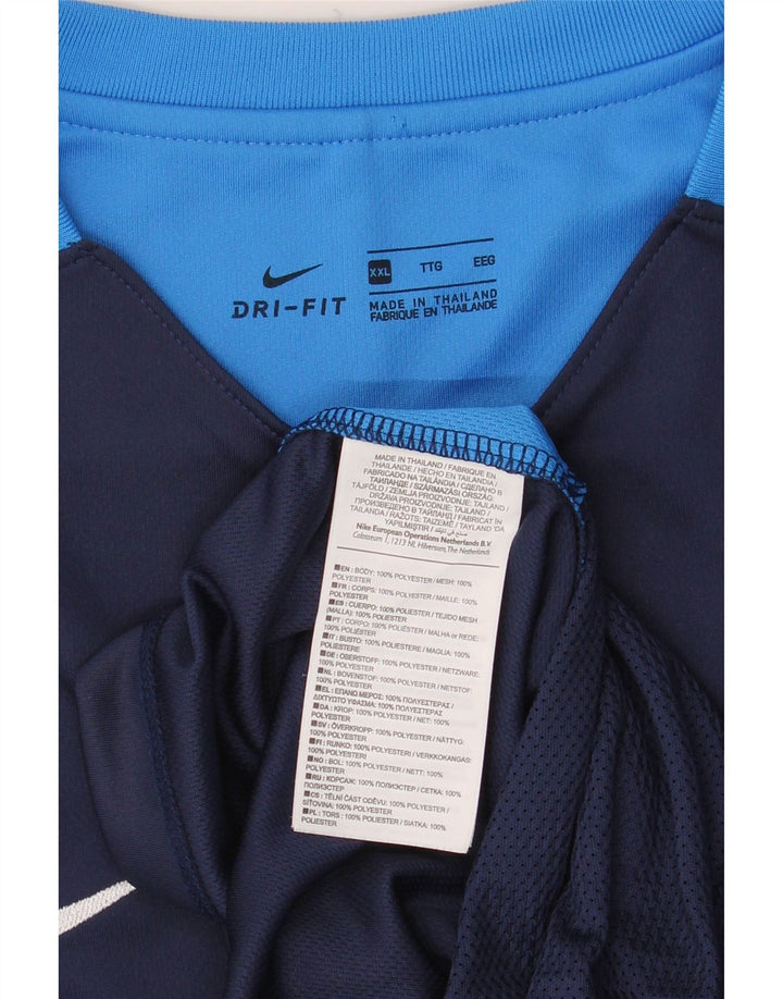 Мужская футболка Nike Dri Fit Top 2XL Темно-синяя, полиэстер с цветными блоками