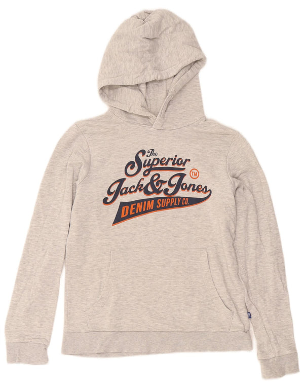 Джемпер с капюшоном и рисунком для мальчиков Jack & Jones, 13–14 лет, серый хлопок с крапинками