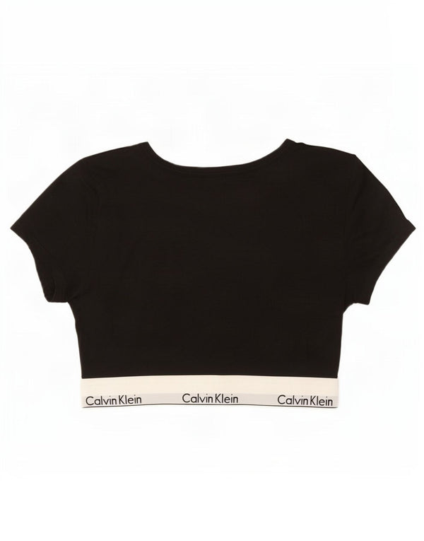 Женская укороченная футболка с рисунком Calvin Klein Top UK 14, большой черный цвет с цветными блоками