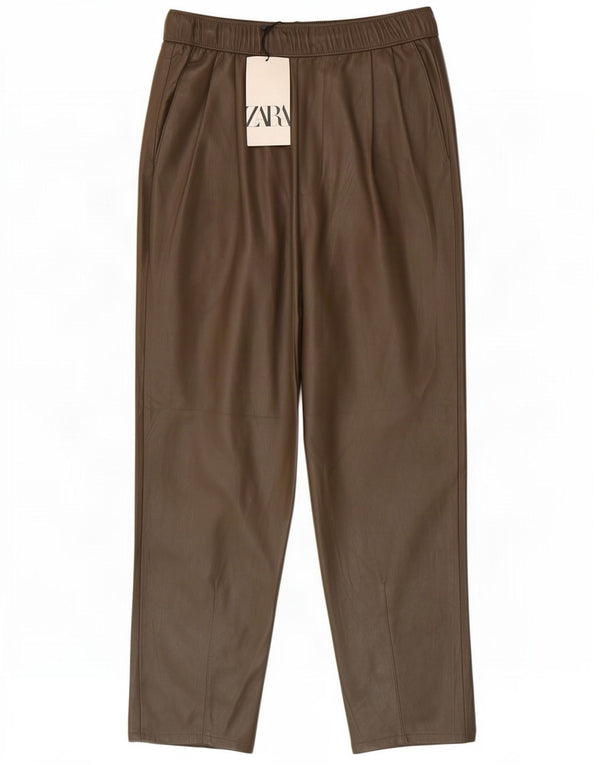 Женские прямые брюки из искусственной кожи Zara XS W24 L24, хаки, полиэстер