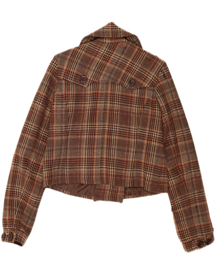 Винтажное женское укороченное полупальто UK 16, большая коричневая клетка в клетку