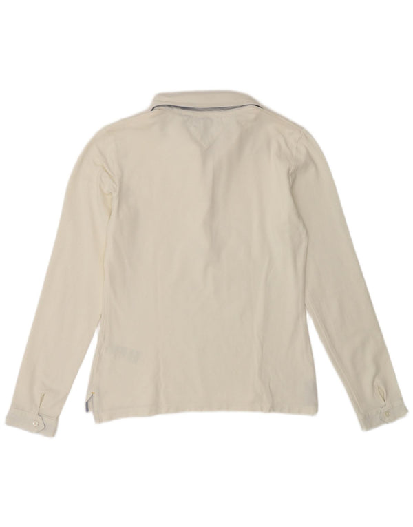 Tommy Hilfiger Womens Long Sleeve Polo Shirt UK 14 Medium Off White Cotton