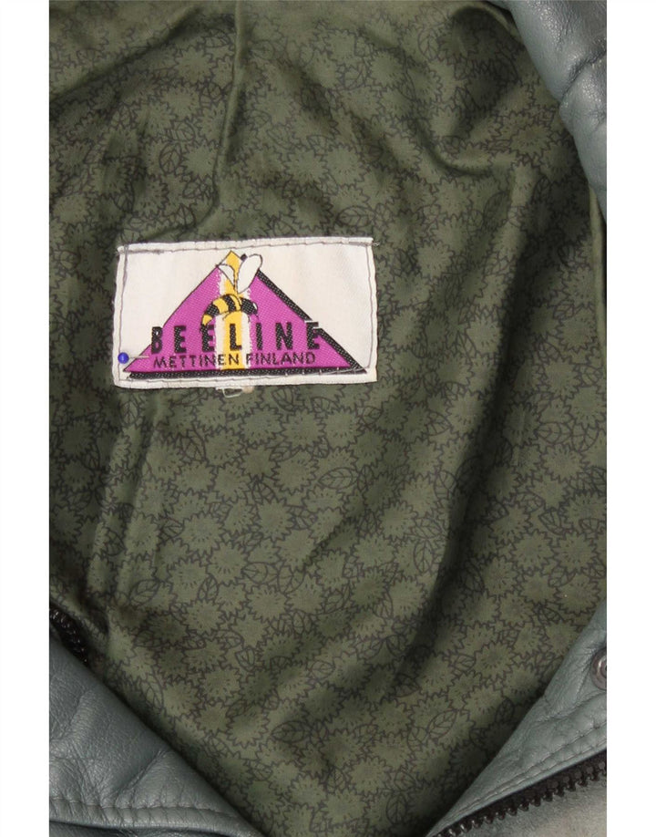 Винтажное женское кожаное пальто UK 22 2XL синее