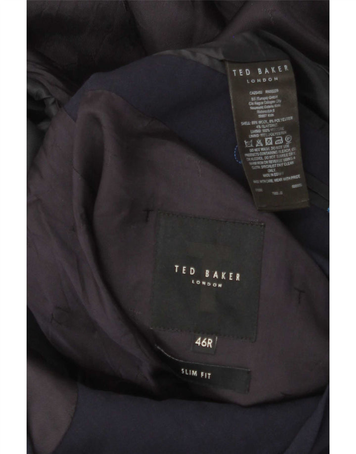 Мужской приталенный пиджак на 2 пуговицах Ted Baker UK 46 3XL темно-синий шерстяной