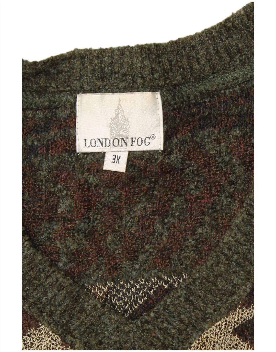 Мужской джемпер с v-образным вырезом LONDON FOG 3XL, хаки Fair Isle
