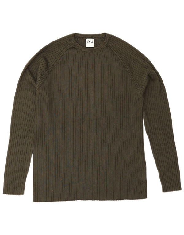 Мужской джемпер с круглым вырезом Zara, средний хаки, вискоза