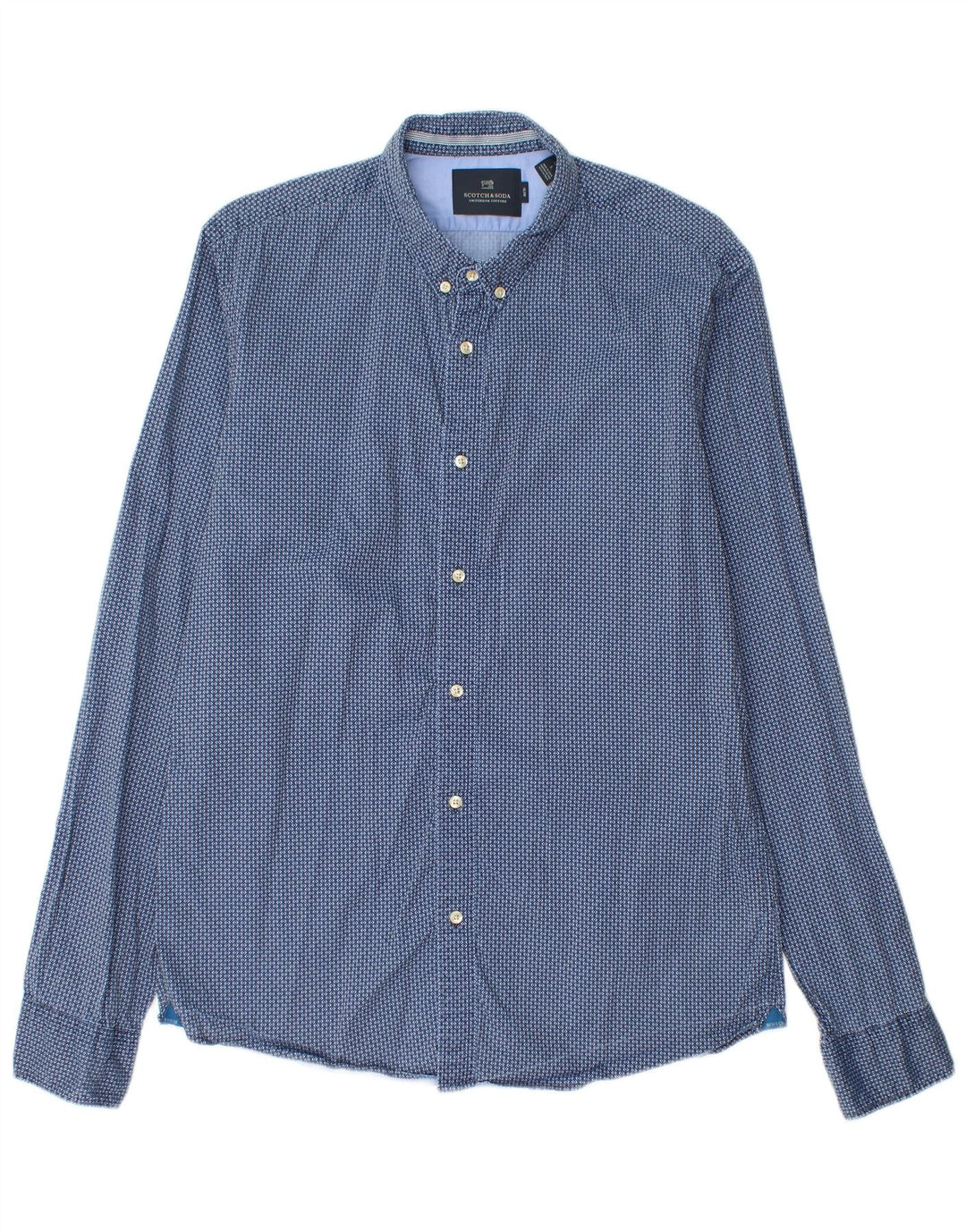 Мужская тонкая рубашка Scotch & Soda, большая синяя хлопковая рубашка с геометрическим рисунком