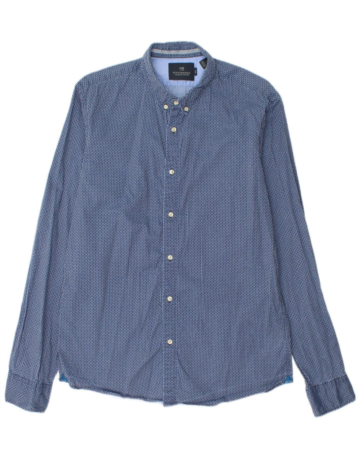 Мужская тонкая рубашка Scotch & Soda, большая синяя хлопковая рубашка с геометрическим рисунком