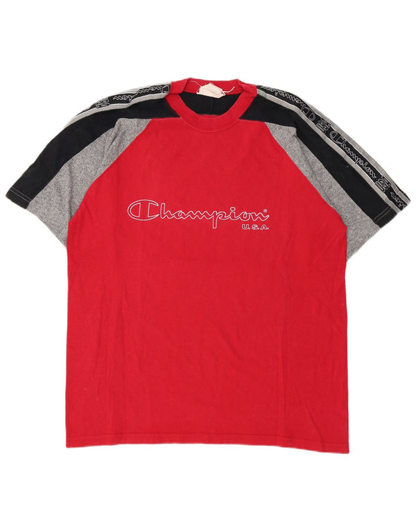 Champion Mens Graphic T-Shirt Top Large Red Colourblock Cotton