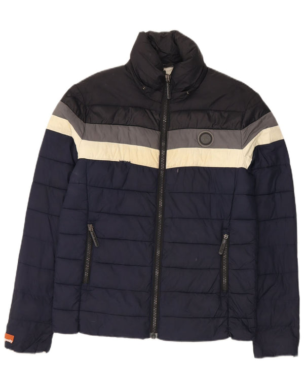Мужская стеганая куртка Superdry UK 38, средний темно-синий, нейлон с цветными блоками