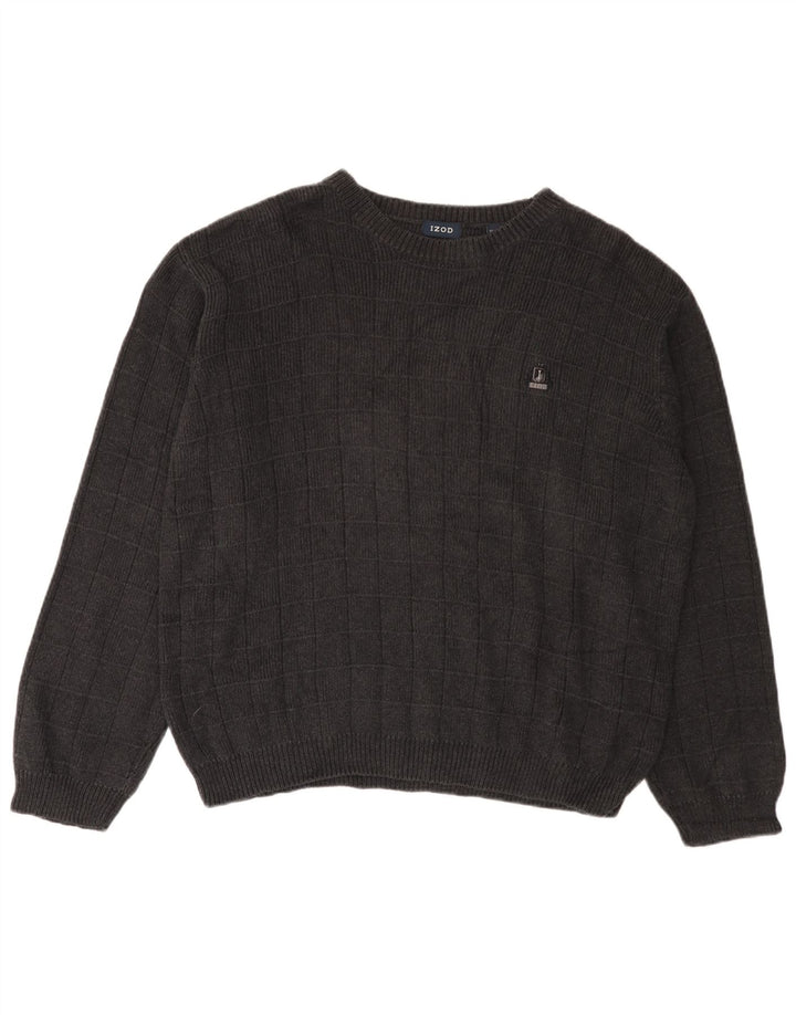 IZOD Мужской джемпер с вырезом лодочкой, большой серый хлопковый свитер в клетку