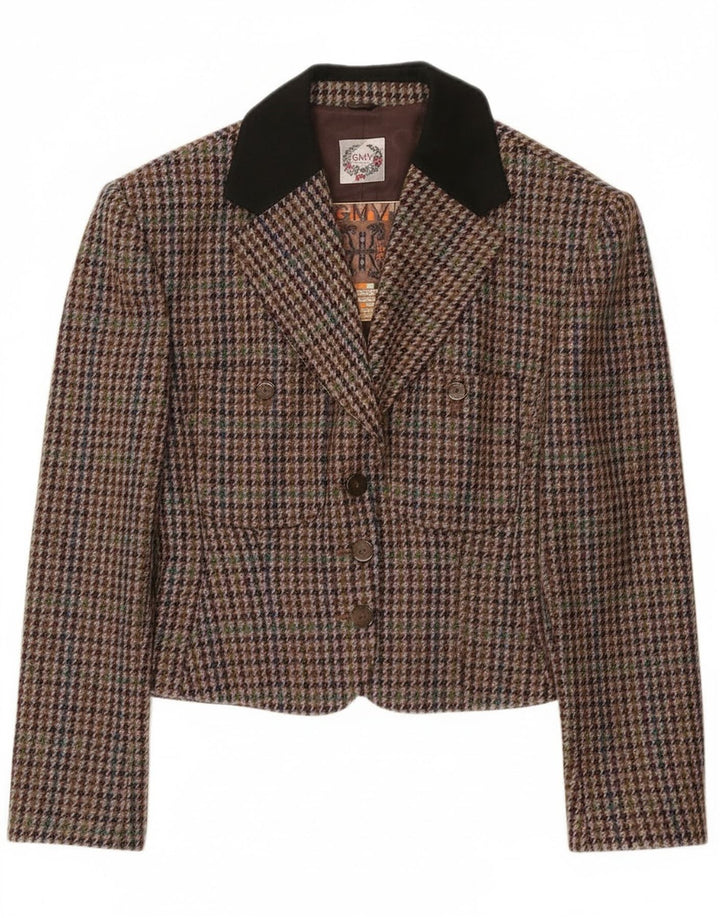 Винтажный женский укороченный пиджак IT 42, средний разноцветный с узором «гусиные лапки»