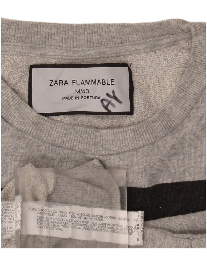 Женский свитер с рисунком Zara UK 14, хлопковый средний серый цвет