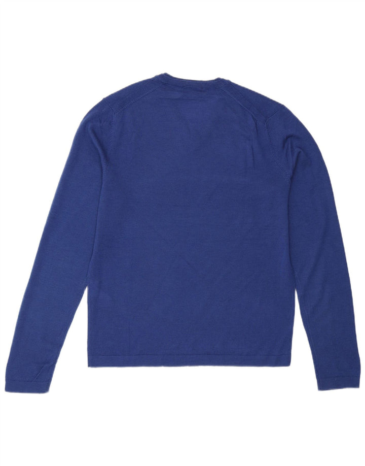 DKNY Womens V-Neck Jumper Sweater UK 14 Medium Blue Merino Wool
