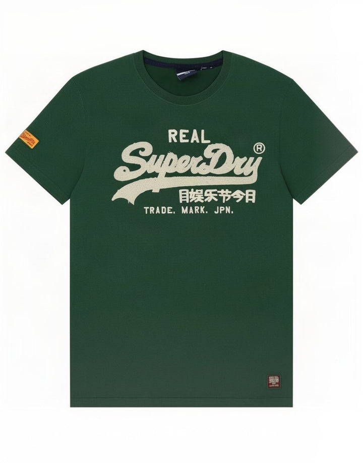 Мужская футболка с рисунком Superdry, хлопковый топ среднего зеленого цвета
