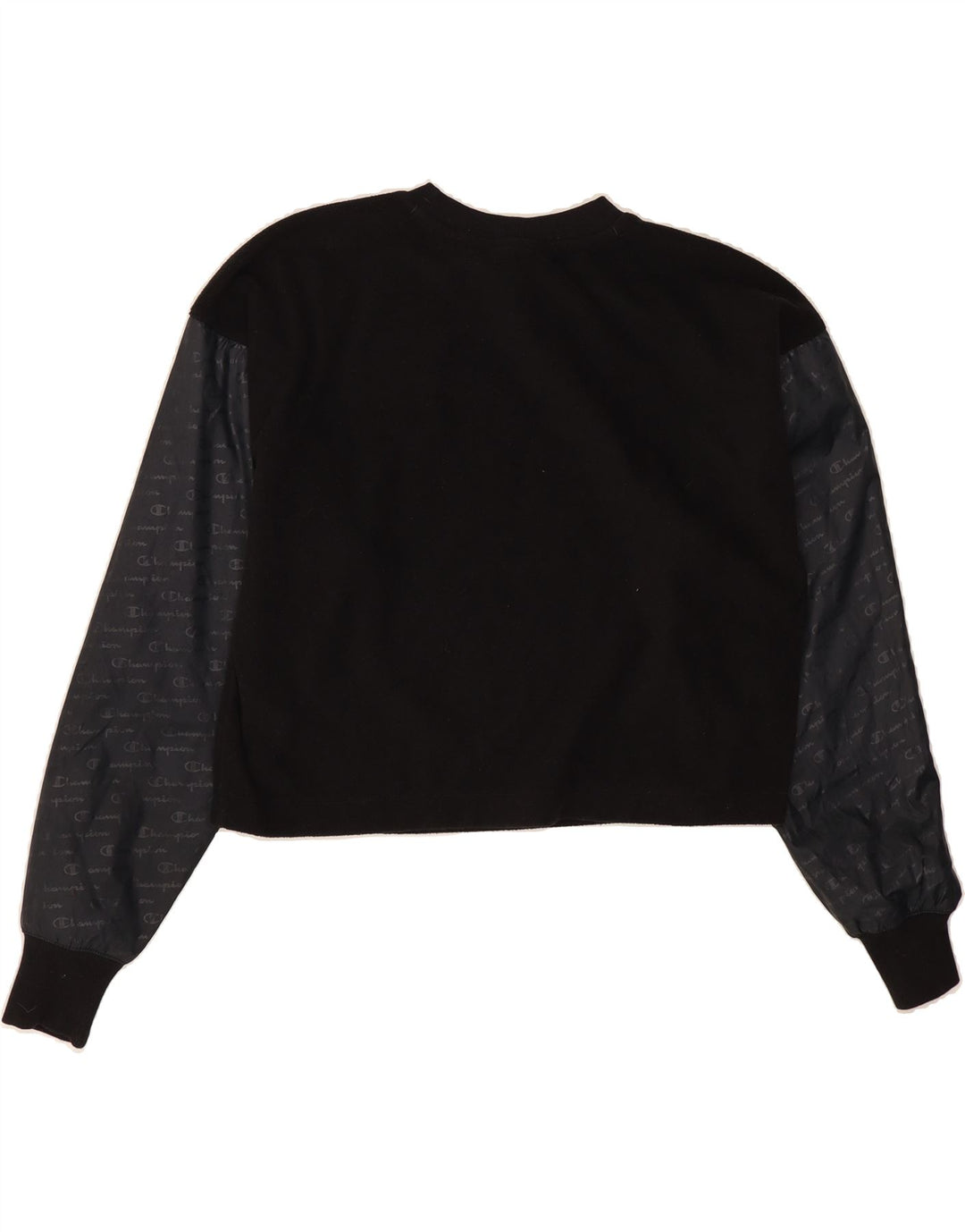 CHAMPION Womens Oversized Crop Graphic Sweatshirt Jumper UK 10 Small Black Vintage Champion and Second-Hand Champion from Messina Hembry 