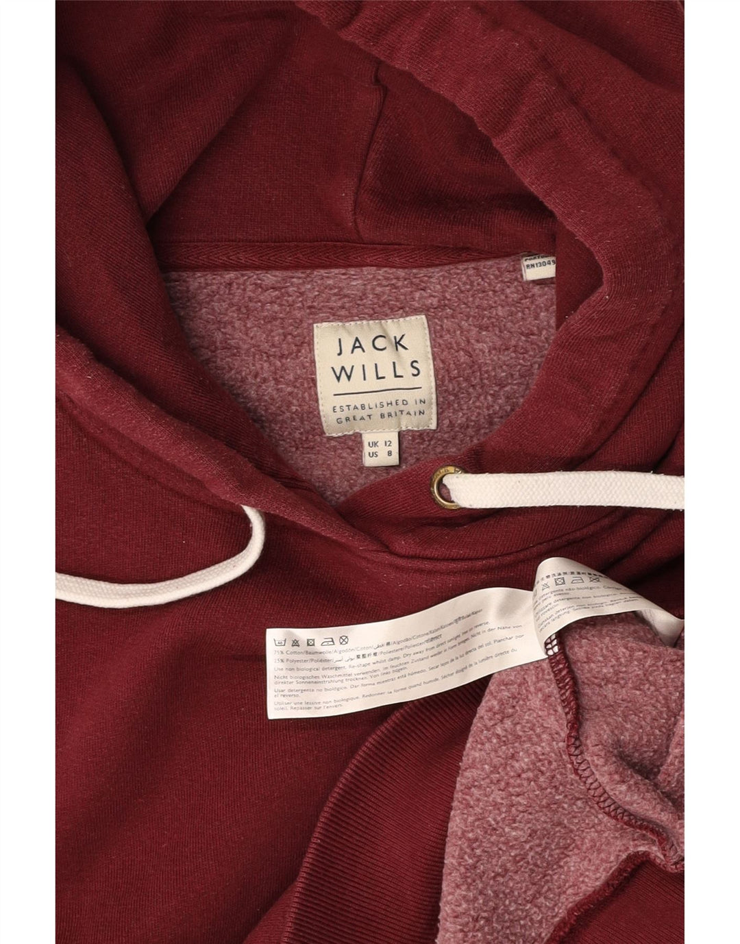 Женский джемпер с капюшоном JACK WILLS UK 12, средний бордовый хлопок, хлопок
