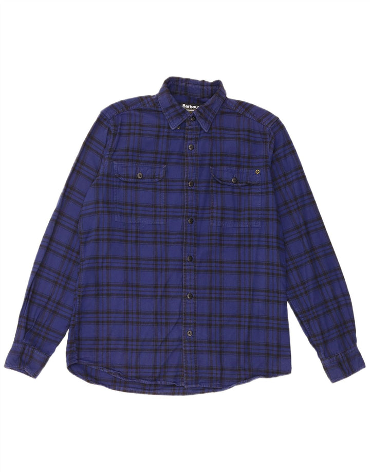 Мужская фланелевая рубашка Barbour, хлопковая синяя клетка среднего размера