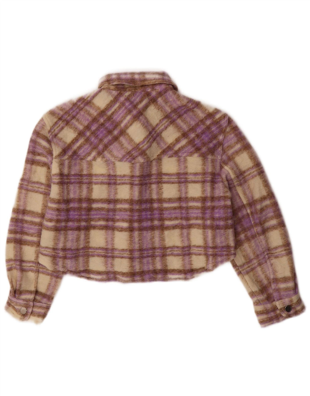 ZARA Womens Oversized Crop Bomber Jacket UK 10 Small Beige Check Polyester