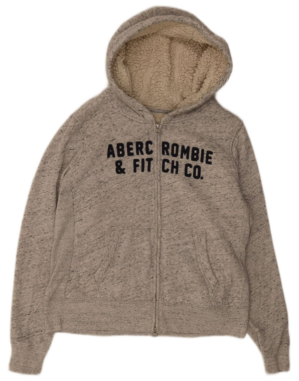 Женский свитер с капюшоном из шерпы на молнии Abercrombie & Fitch UK 16, большой серый
